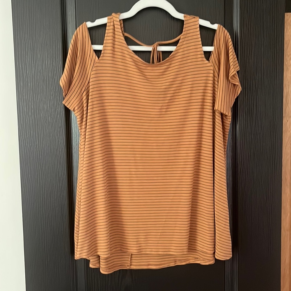 Yellow striped shirt with cold shoulder